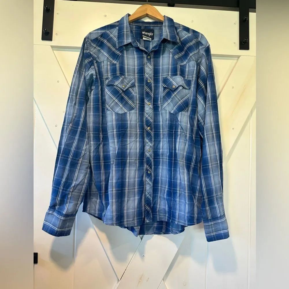 Wrangler Pearl Snap Plaid Button Down XL